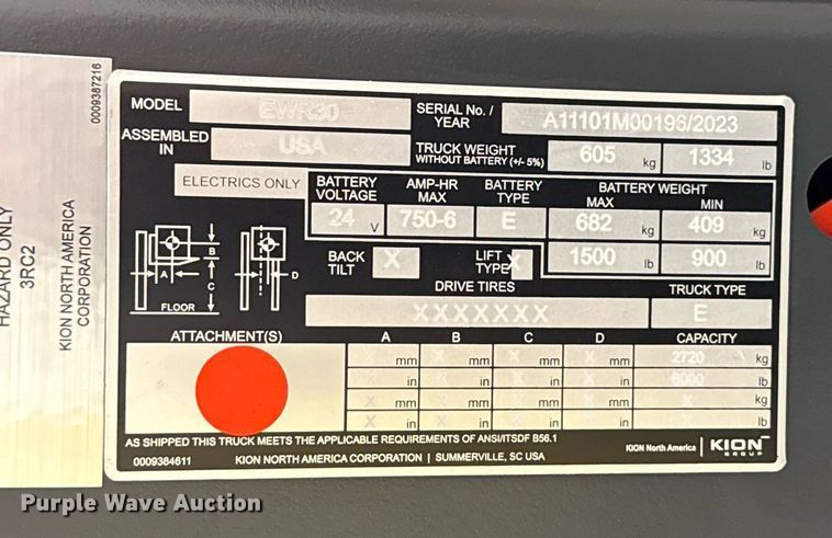 image for item ND9912 2023 Linde EWR30 pallet jack