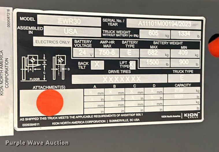 image for item ND9914 2023 Linde EWR30 pallet jack