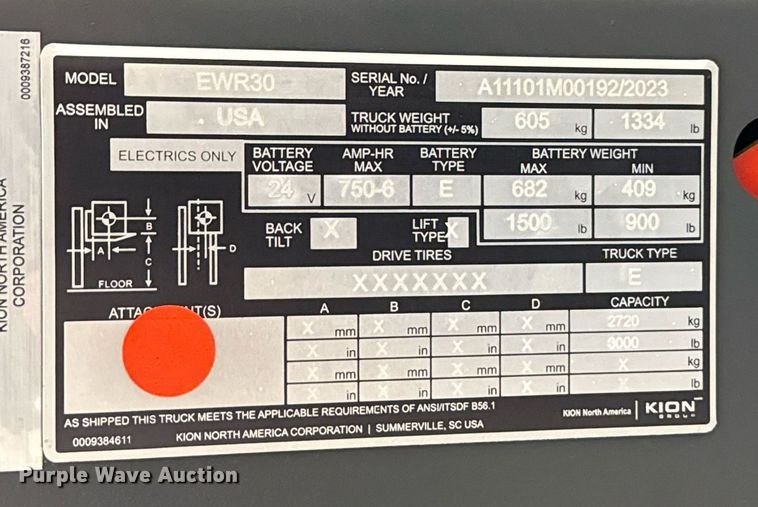 image for item ND9915 2023 Linde EWR30 pallet jack