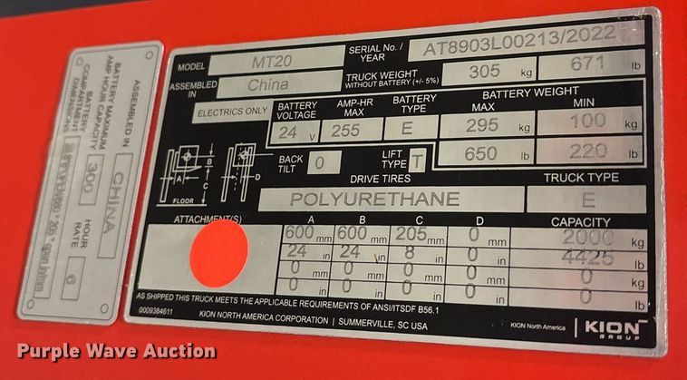 image for item ND9930 2022 Linde MT20 pallet jack