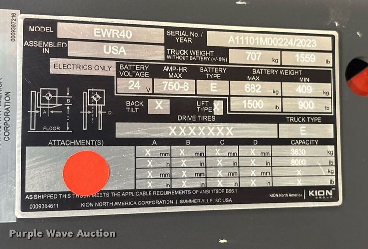 image for item ND9931 2023 Linde EWR40 pallet jack