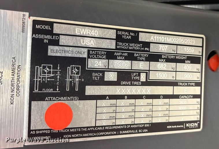 image for item ND9945 2023 Linde EWR40 pallet jack