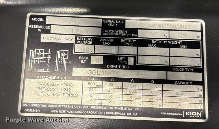 image for item ND9964 2023 Linde E18 forklift