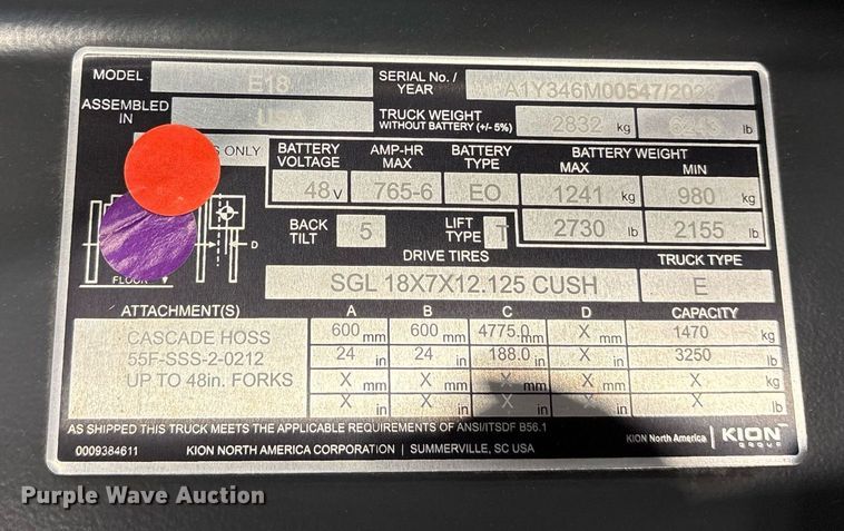 image for item ND9967 2023 Linde E18 forklift