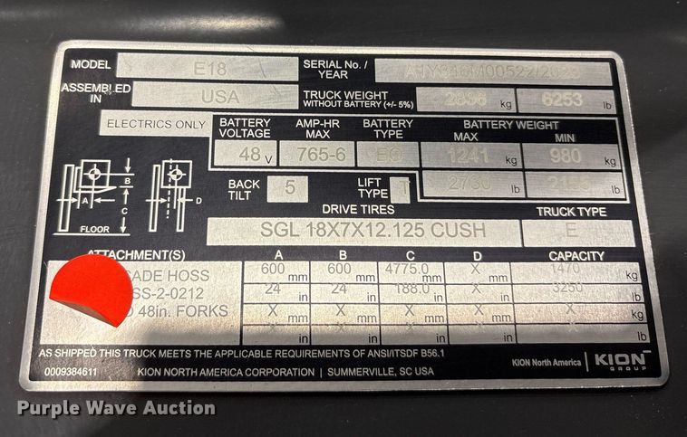 image for item ND9968 2023 Linde E18 forklift
