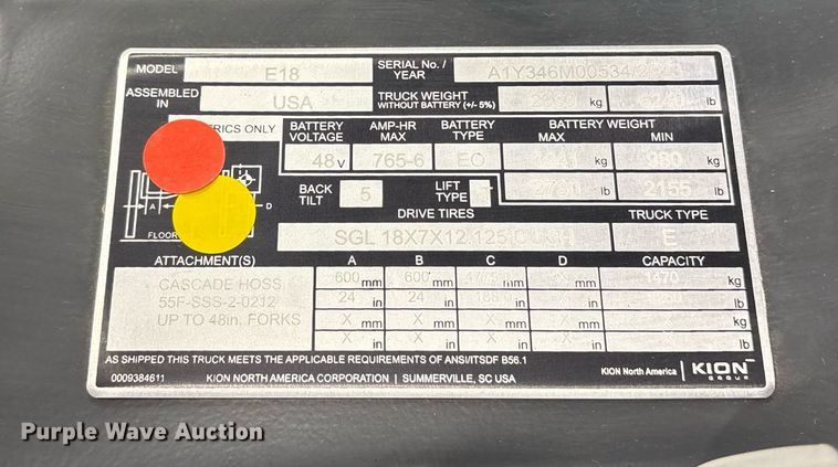 image for item ND9973 2023 Linde E18 forklift