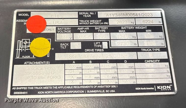 image for item ND9975 2023 Linde E18 forklift