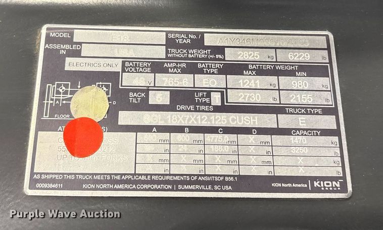 image for item ND9976 2023 Linde E18 forklift