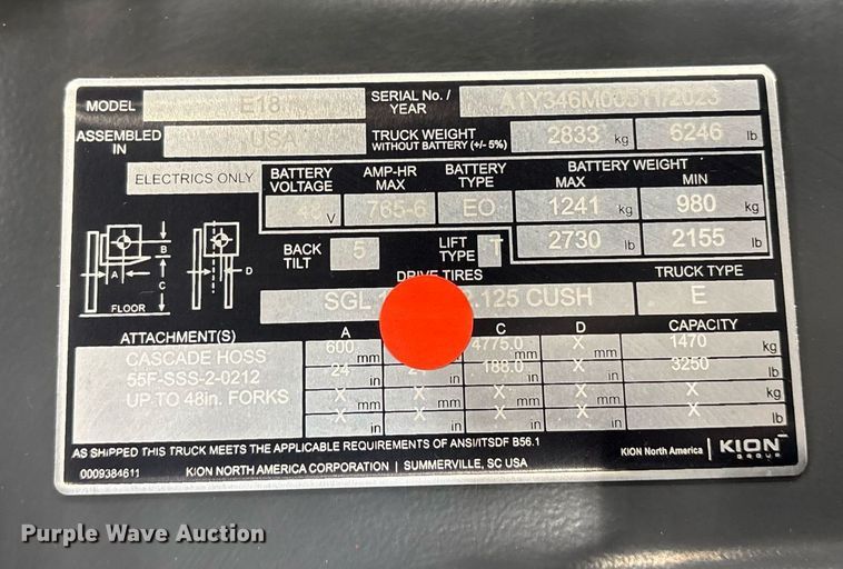 image for item ND9982 2023 Linde E18 forklift