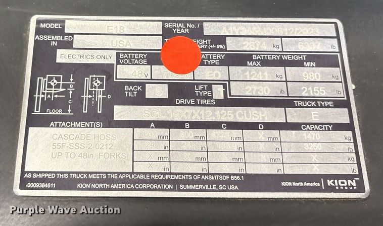 image for item ND9983 2023 Linde E18 forklift