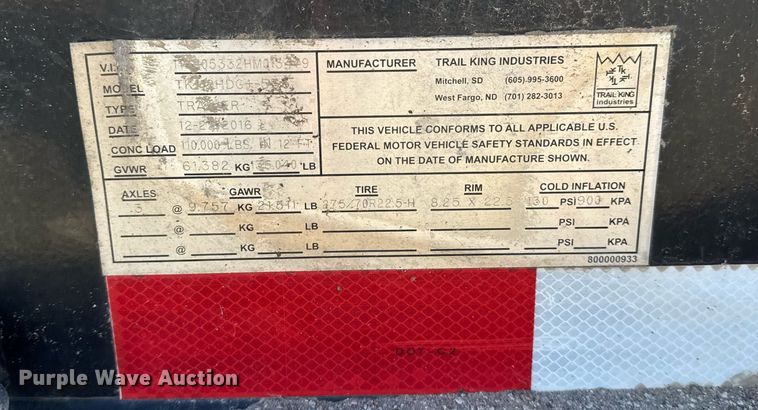 image for item DS3635 2017 Trail King TK110HDG lowboy equipment trailer