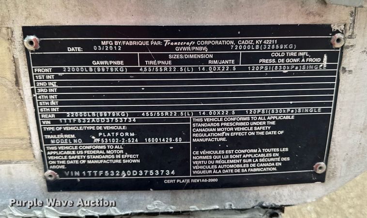 image for item DS4327 2013 Transcraft AF53102-2-524 flatbed trailer