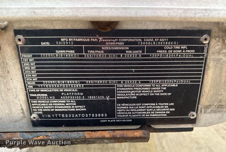 image for item DS4328 2013 Transcraft ASDF53102-2 drop deck equipment trailer