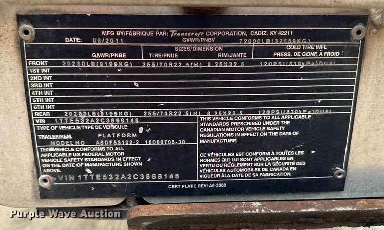 image for item DS4329 2012 Transcraft ASDF53102-2 drop deck equipment trailer