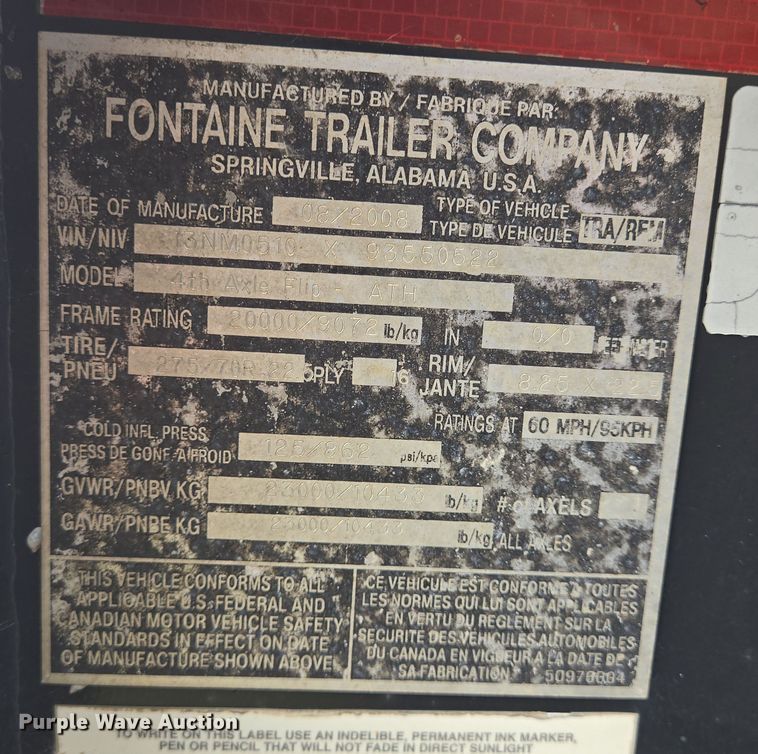 image for item DT4822 2009 Fontaine 4th Axle Flip ATH flip axle