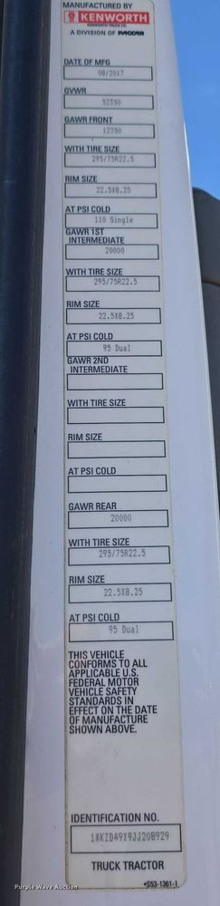 image for item DT6886 2018 Kenworth T880 semi truck