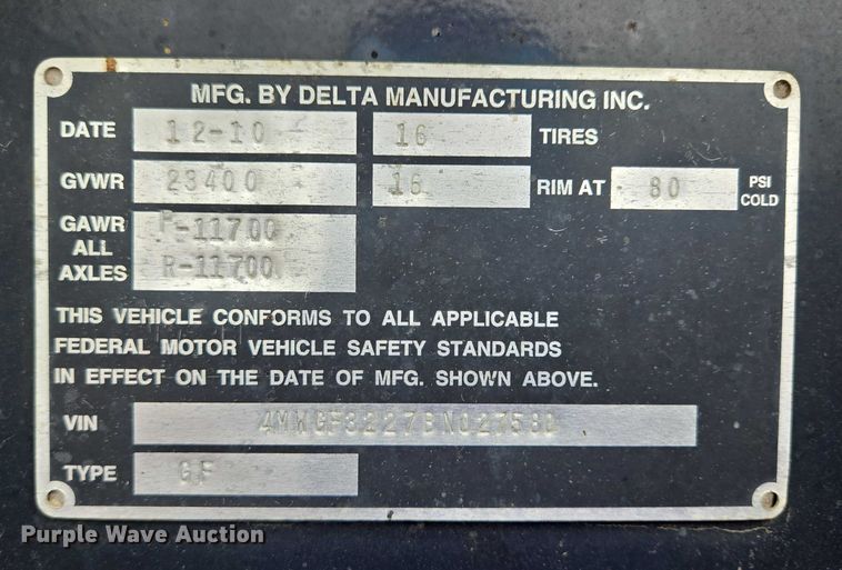 image for item DT7189 2011 Delta Manufacturing INC equipment trailer
