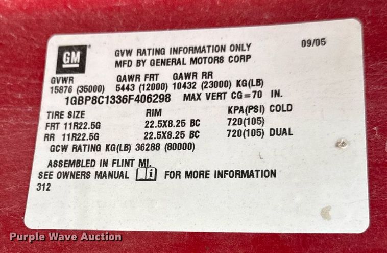 image for item DV2661 2006 Chevrolet C8500 dump truck