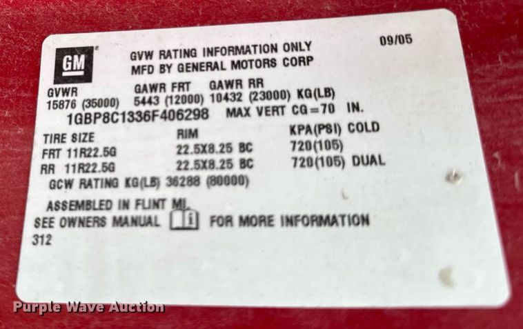 image for item DV2661 2006 Chevrolet C8500 dump truck