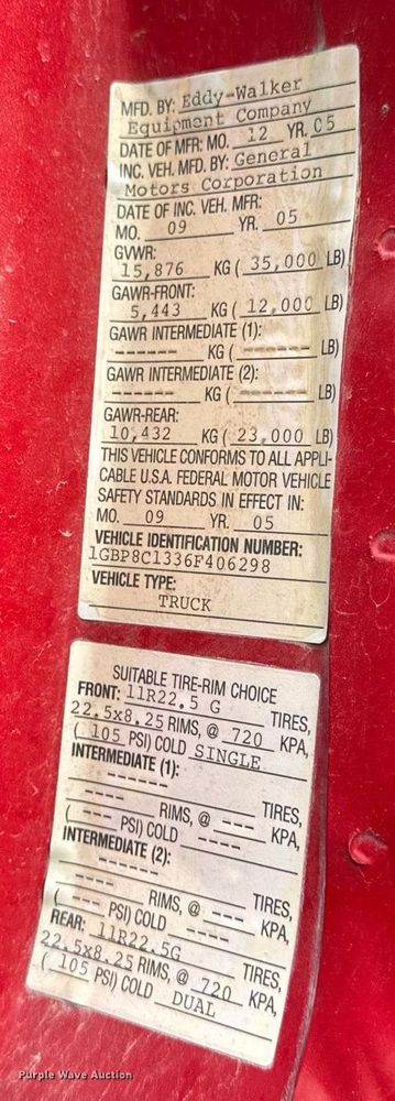 image for item DV2661 2006 Chevrolet C8500 dump truck