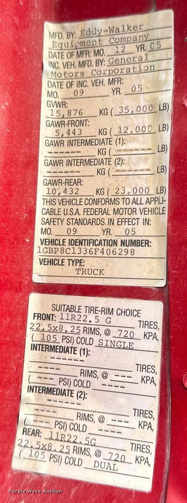 image for item DV2661 2006 Chevrolet C8500 dump truck