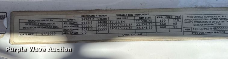 image for item DV4060 2016 Peterbilt 567 semi truck