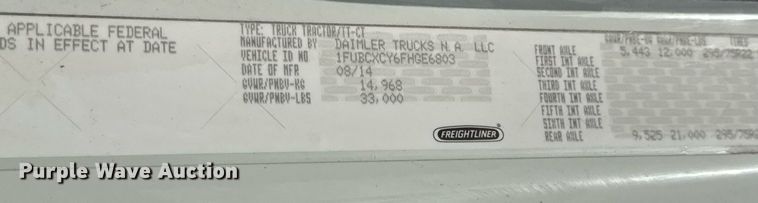 image for item DV4076 2015 Freightliner Business Class M2 semi truck