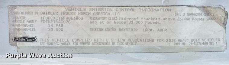 image for item DV4076 2015 Freightliner Business Class M2 semi truck