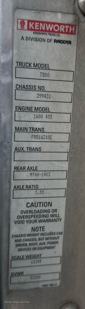 image for item DW1955 2019 Kenworth T800 semi truck