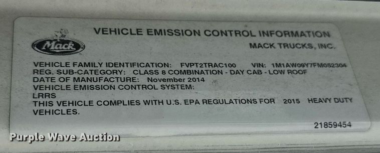 image for item DW1956 2015 Mack CXU613 semi truck