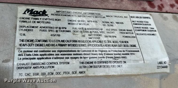 image for item DW1958 2015 Mack CXU613 semi truck