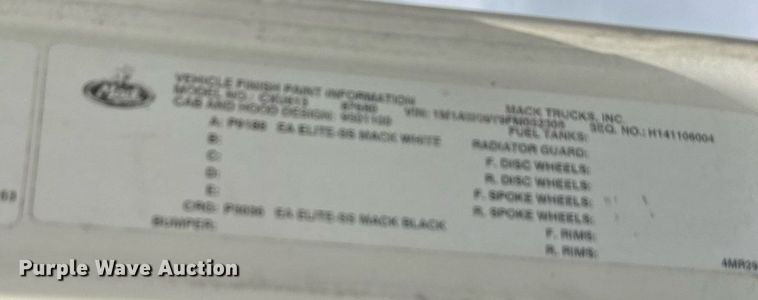 image for item DW1958 2015 Mack CXU613 semi truck