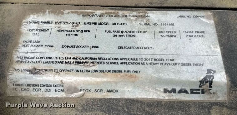 image for item DW1965 2017 Mack CXU semi truck