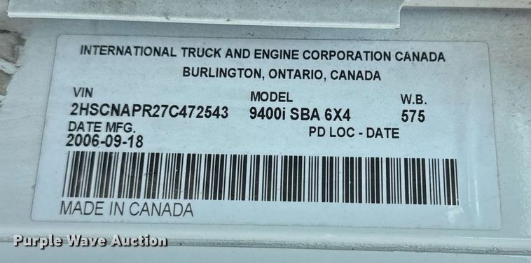 image for item DW1989 2007 International 9400I semi truck