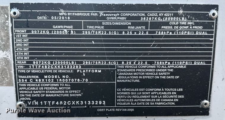 image for item DY0006 2019 Transcraft 554 C  flatbed trailer