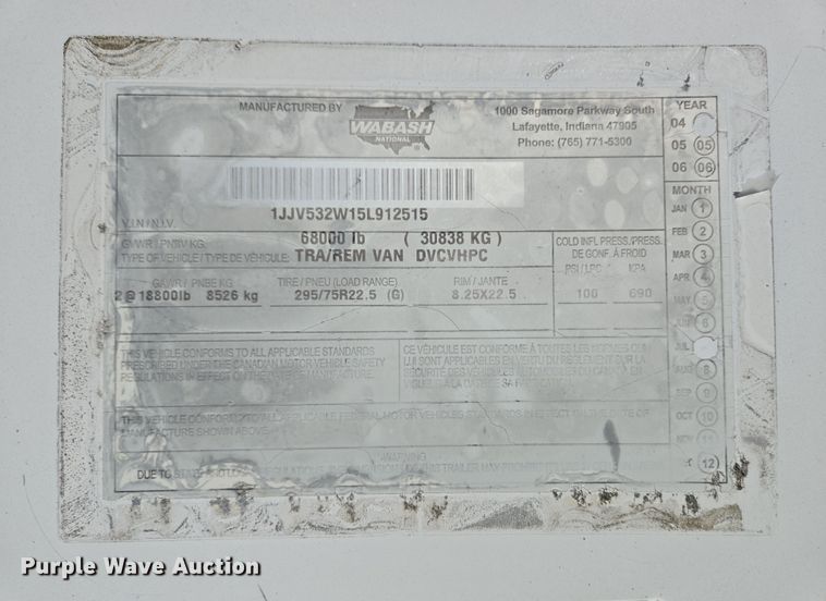 image for item EC4068 2005 Wabash DVCVHPC dry van trailer