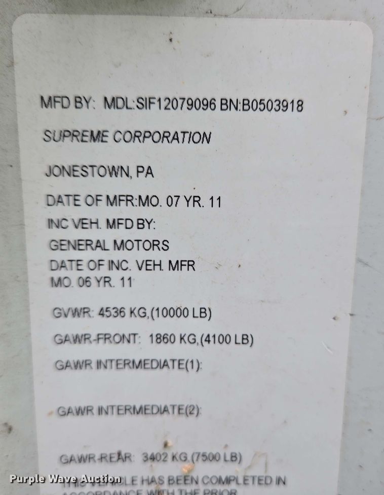 image for item EC4246 2011 Chevrolet Express 3500 box truck