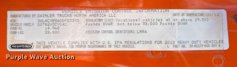 image for item EF3117 2013 Freightliner Business Class M2 box truck