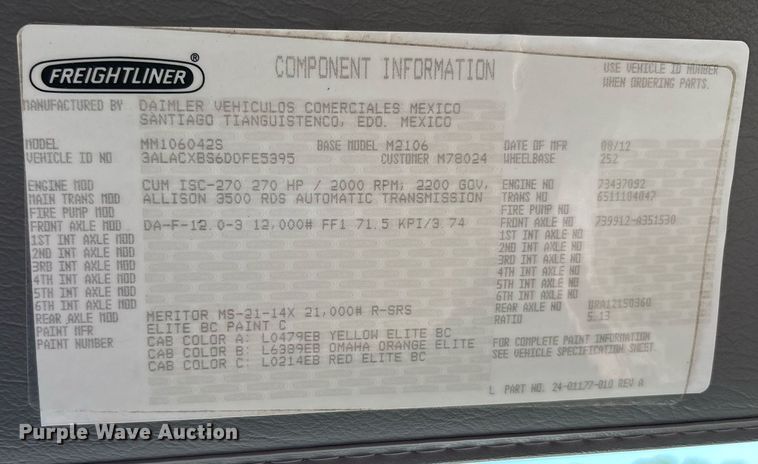 image for item EF3117 2013 Freightliner Business Class M2 box truck