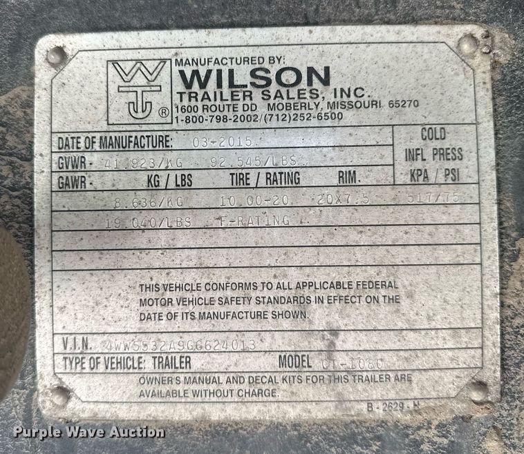 image for item EG6464 2016 Wilson CT-1080 drop deck equipment trailer