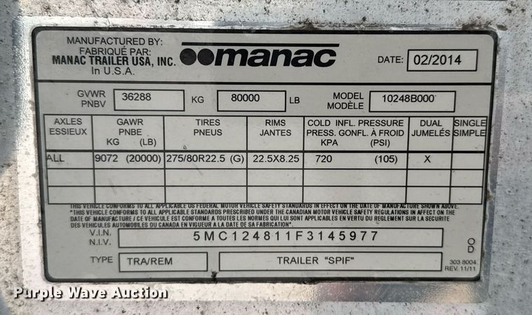 image for item EG6558 2015 Manac 10248B000 flatbed trailer