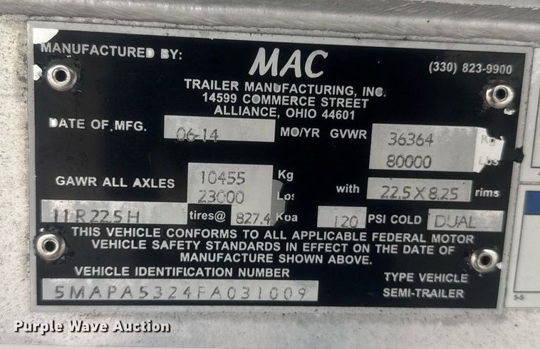 image for item EG6559 2015 Mac  flatbed trailer