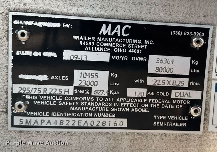 image for item EG6585 2014 Mac flatbed trailer