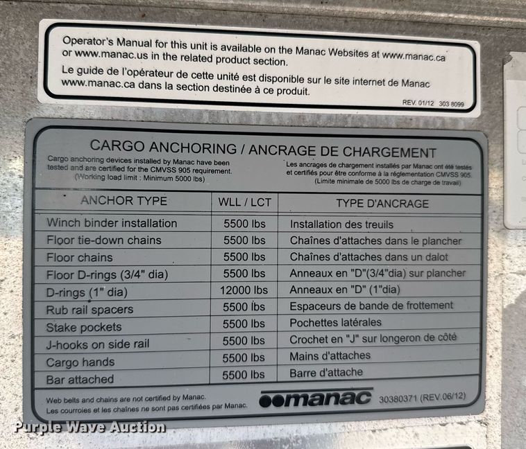 image for item EG6587 2015 Manac flatbed trailer