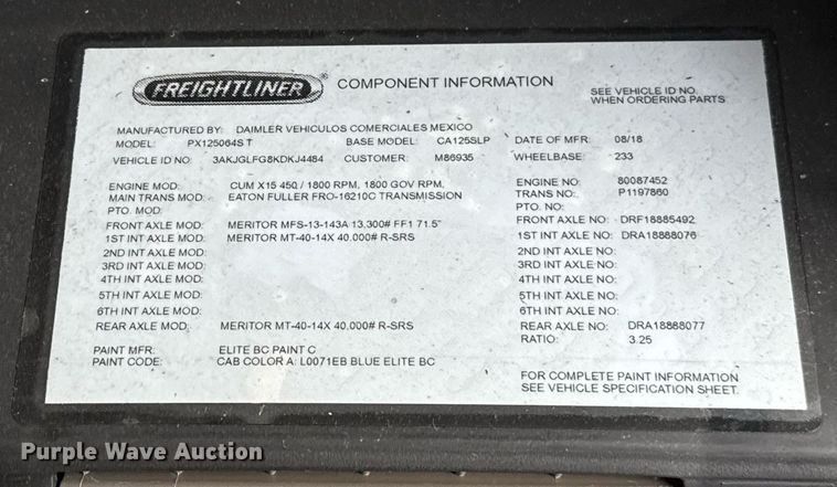 image for item EJ4615 2019 Freightliner Cascadia 125 semi truck