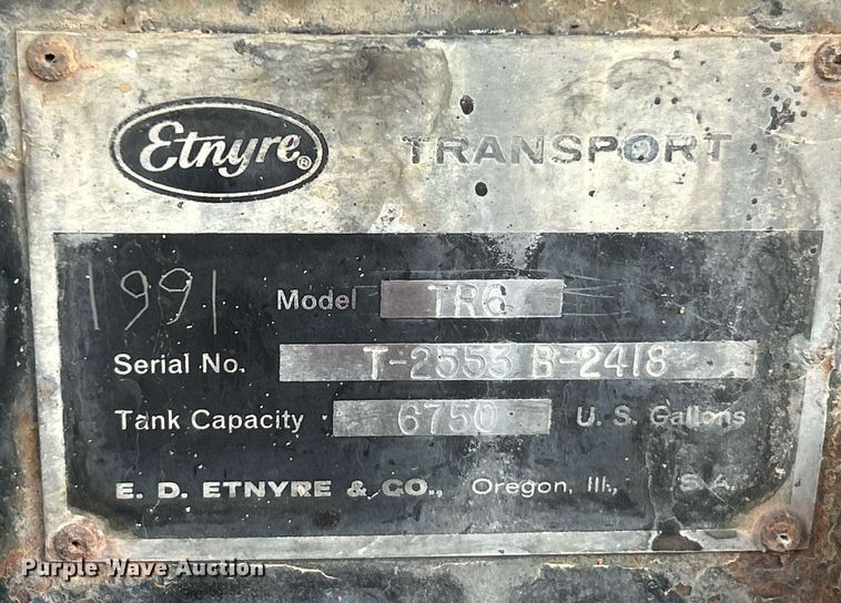 image for item EK2792 1991 Etnyre TR6 tank trailer