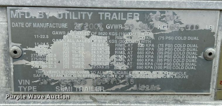 image for item EK8110 2001 Utility VS2DG dry van trailer