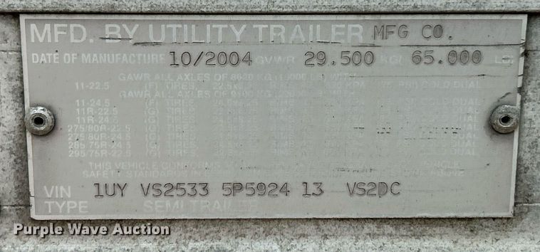 image for item EK8111 2005 Utility VS2DC dry van trailer