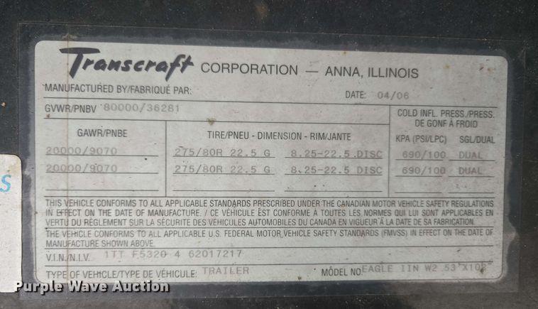 image for item EL2065 2006 Transcraft Eagle II flatbed trailer