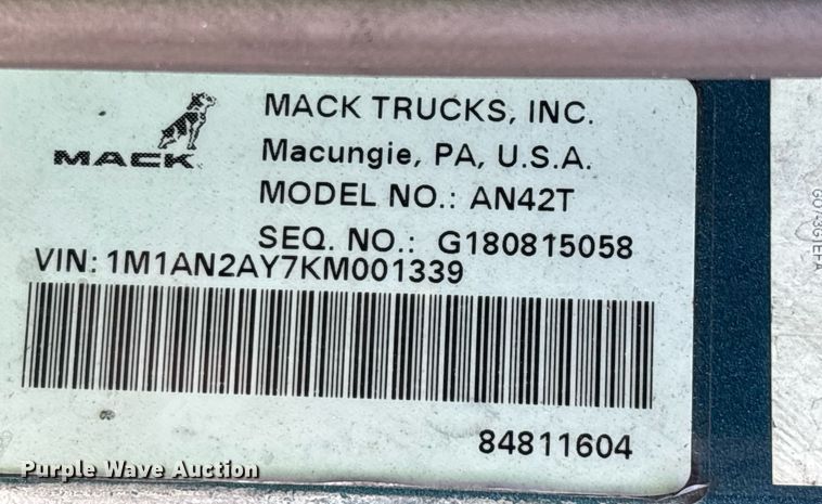 image for item YA0496 2019 Mack AN42T semi truck